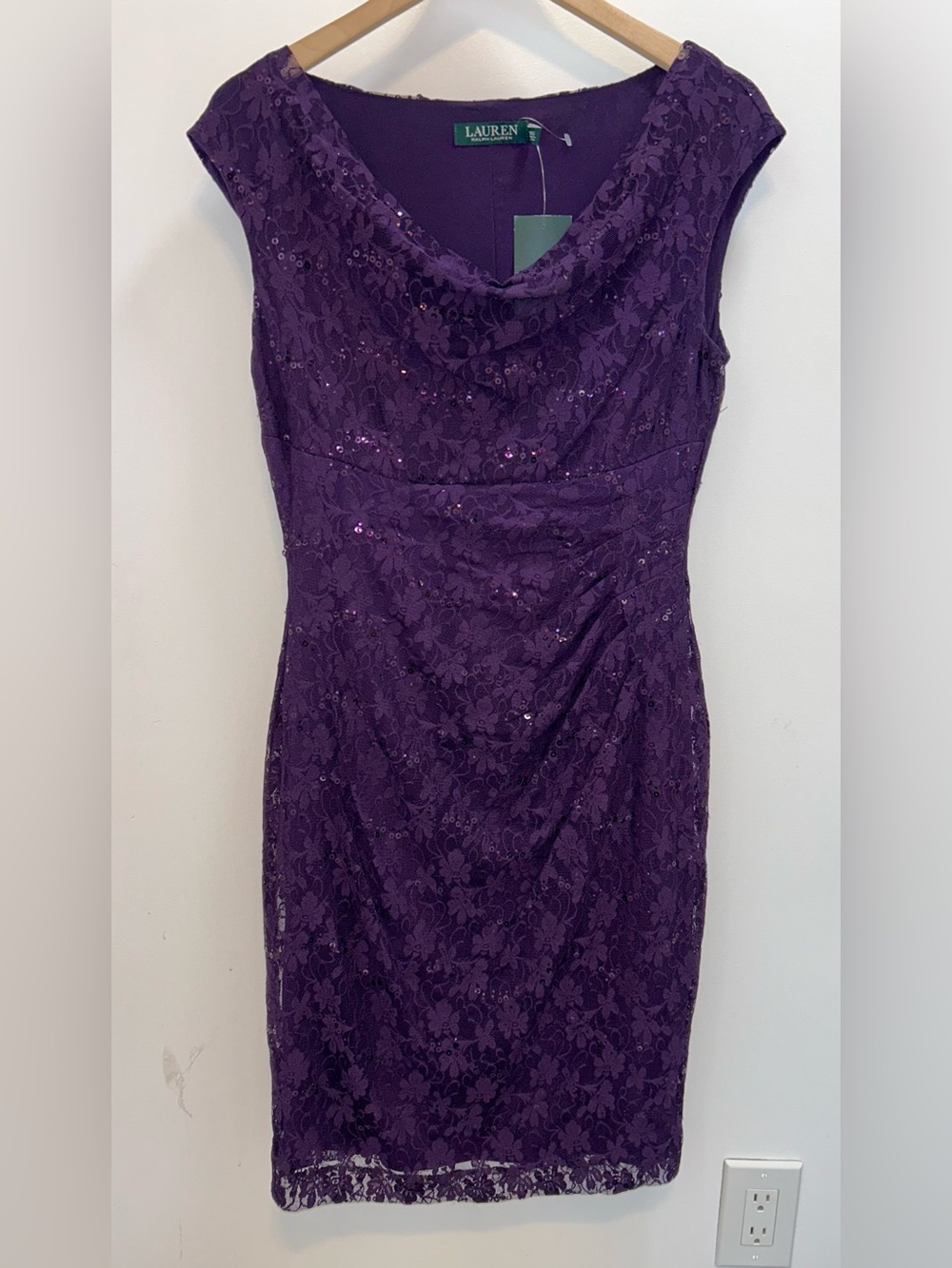 Ralph Lauren Deep Purple Lace Mini Dress with Sequins women’s size 8 NWT